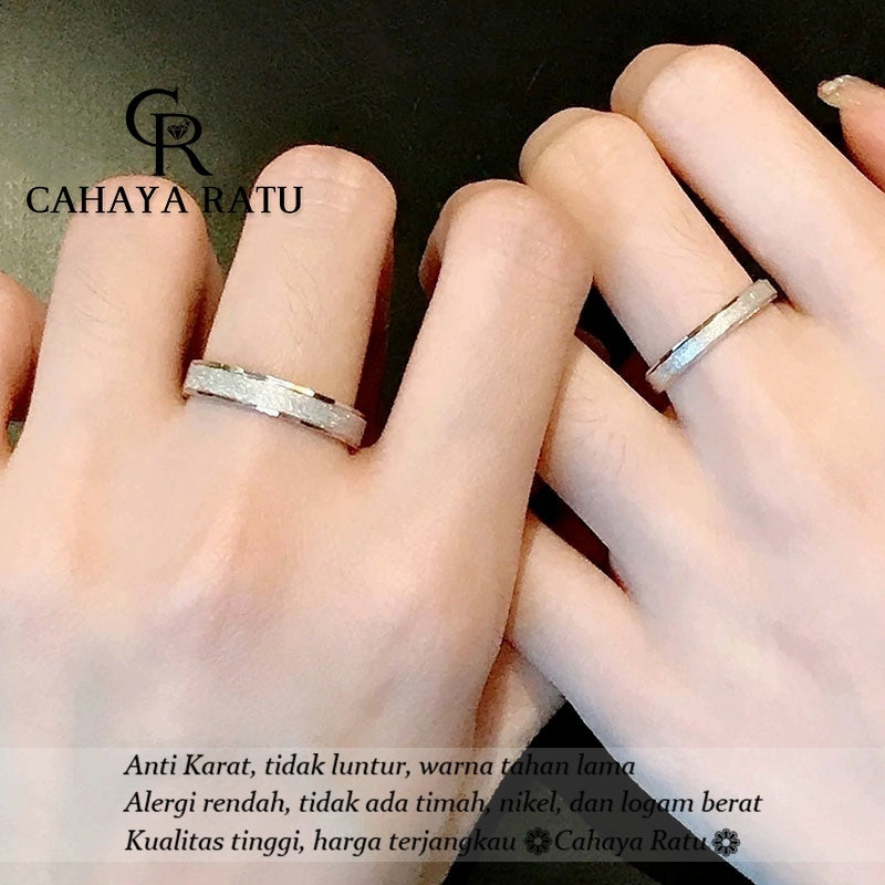 Cincin Titanium Wanita Anti Karat Asli Pasir Emas 18K Mewah Fashion Aksesoris Pasangan Ring