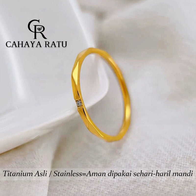 Cincin Titanium Wanita Riak Air Berlian Emas 18K Aesthetic Korea Anti Karat Aksesoris Ring