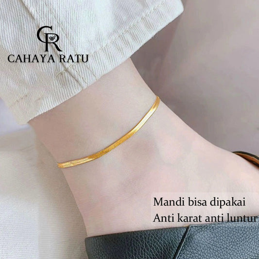 Grosir Gelang Kaki Titanium Rantai Belut Emas 18K Anti Karat Korean Style Aesthetic Simple Aksesoris Wanita Anklet