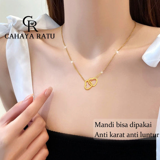 Kalung Titanium Wanita Hati Emas 18K Anti Karat Cantik Simple Korean Style Aksesoris Perhiasan Necklace