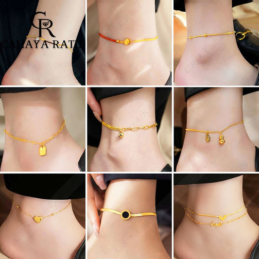 Grosir Gelang Kaki Titanium Wanita Anti Karat Emas 18K Mewah Elegan Aesthetic Korean Style Baru 2024 Aksesoris Anklet