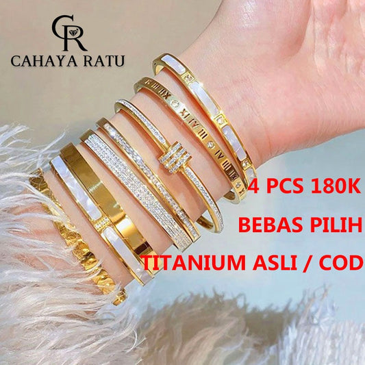 Grosir Gelang Bangle Titanium Asli Ori Anti Karat Emas 18K Berlian Mewah Aesthetic Korean Style Baru 2024 Aksesoris Wanita