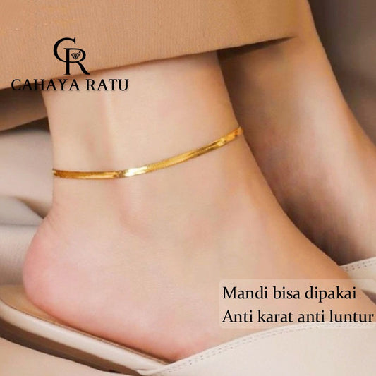 Grosir Gelang Kaki Titanium Anti Karat Rantai Belut Emas 18K Aesthetic Korea Terbaru 2024 Aksesoris Wanita Anklet