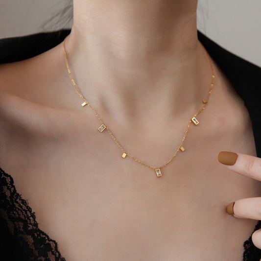 kalung permata kecil titanium cantik - Stainless Steel Anti Kusam, Aksesoris Prom & Hadiah Ulang Tahun, Grosir Harga Terbaik 