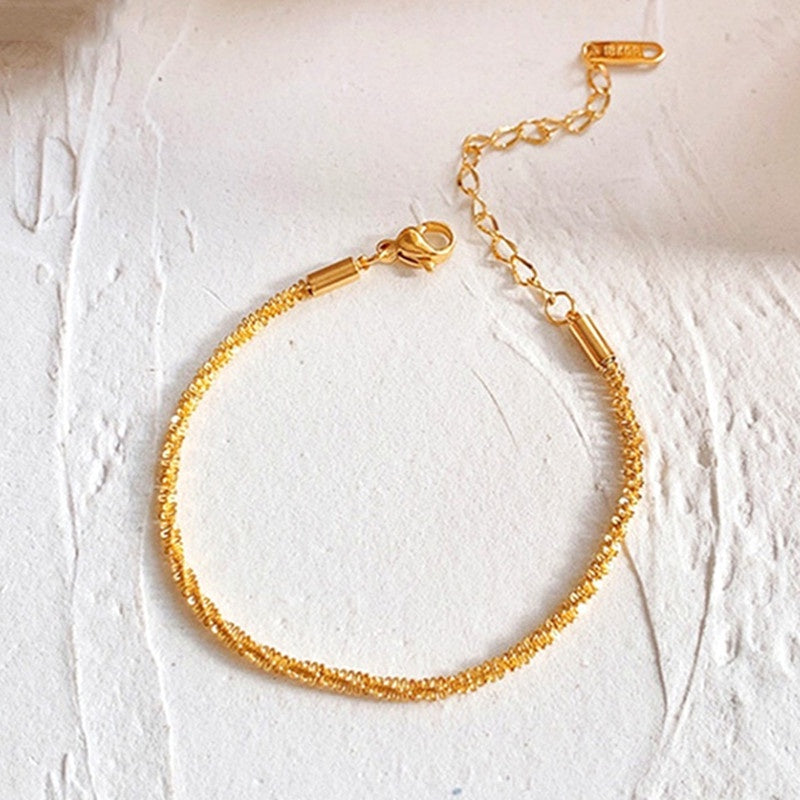 Gelang Wanita Minimalis - Rantai Stainless Steel Emas 18K, Aksesoris Fashion Elegan - 我的商店