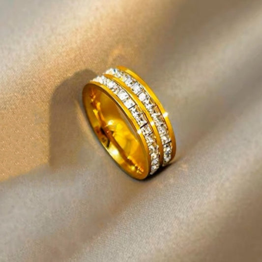 Cincin Wanita Stainless Steel - Lapis Emas, Tidak Kusam & Tidak Pudar, Elegan & Trendi! - 我的商店