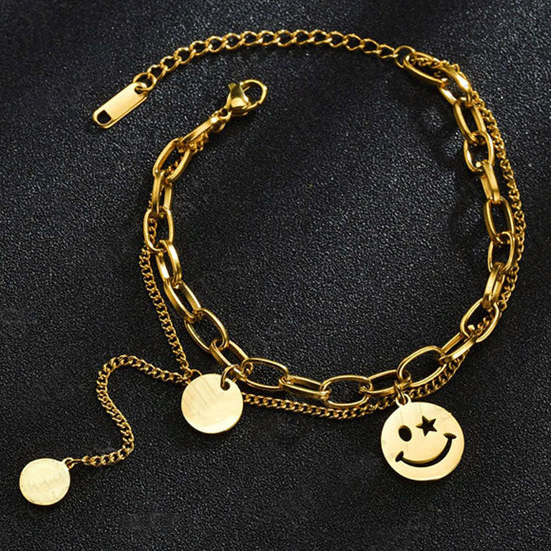 Gelang Clover Stainless Steel untuk Wanita – Anti Pudar, Warna Emas, Desain Elegan 我的商店