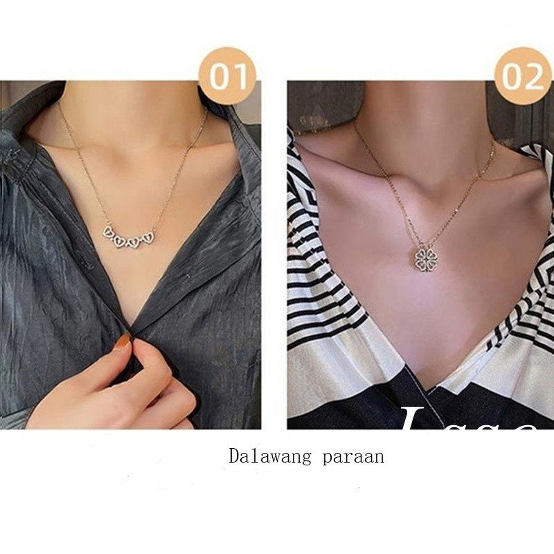 Kalung Korea Clover Hati 18k Wanita - Perhiasan Stainless Steel Berlian, 2 Cara Pakai Elegan, Grosir Harga Terbaik - 我的商店