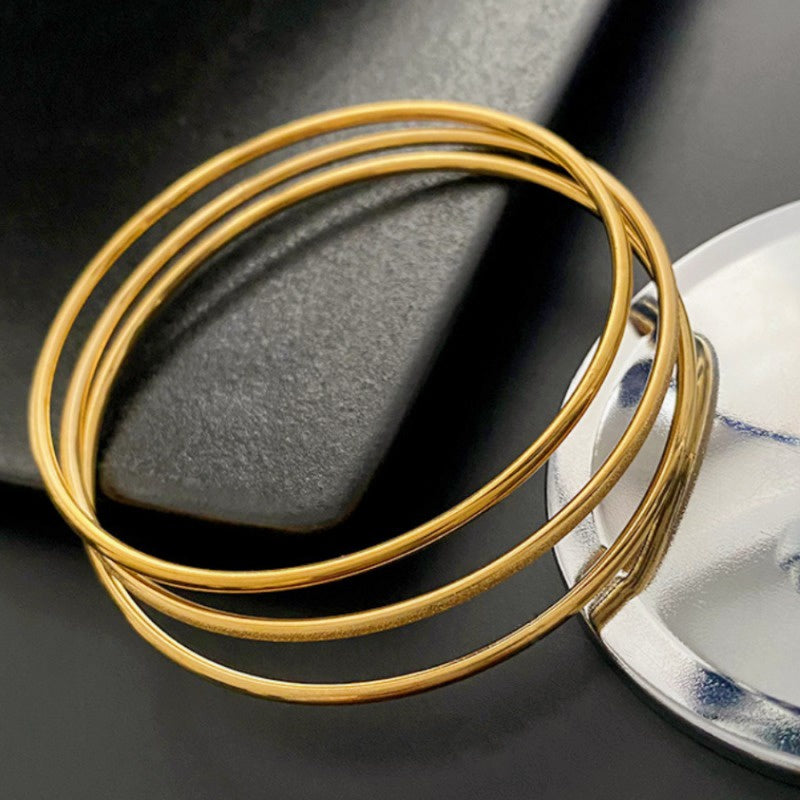 Set Gelang Bangle Emas 3 Pcs untuk Wanita – Perhiasan Stainless Steel Elegan, Hipoalergenik & Anti Luntur - 我的商店
