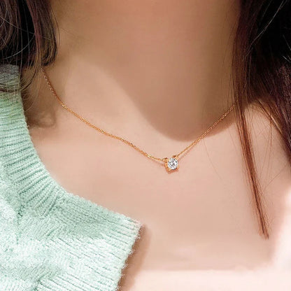 Kalung Berlian Solitaire Gaya Korea - Emas 18K Stainless Steel Anti Kusam, Aksesoris Wanita Mewah - 我的商店