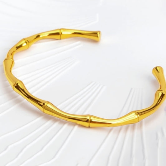 Bamboo Festival Gelang Stainless Steel 18k Emas untuk Wanita – Perhiasan Fashion Anti Karat Hadiah - 我的商店