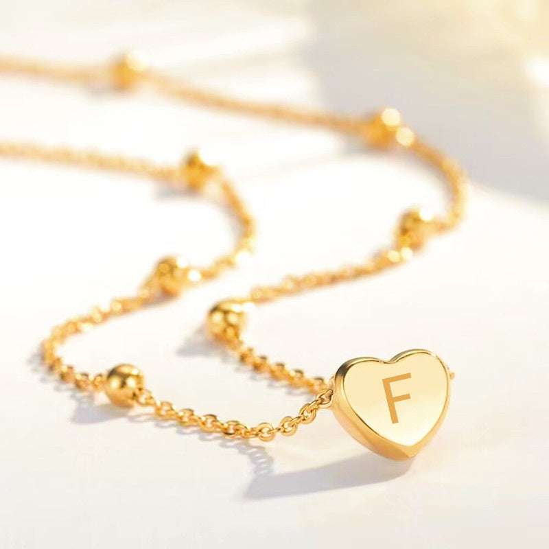 Liontin Titanium A-Z,26 letter necklace rantai leher titanium nama sendiri 26 letters love chain anti karat - 我的商店