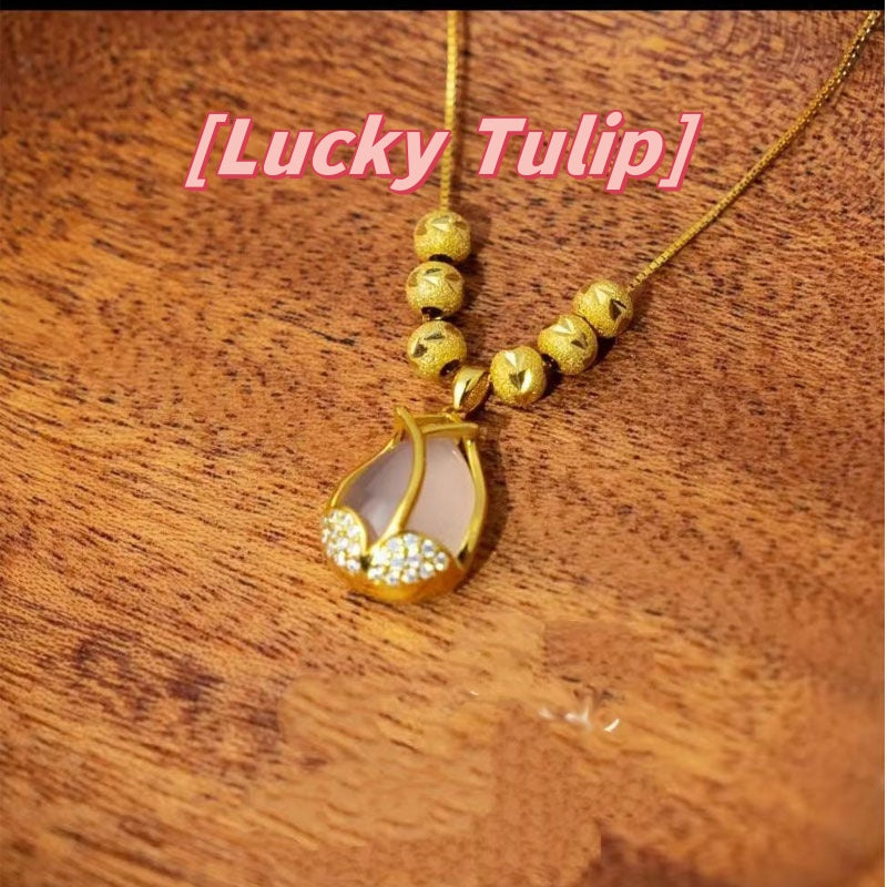 Kalung Lucky Pendant Titanium Steel untuk Wanita - Rantai Anti Pudar | Choker Perhiasan Hadiah Elegan - 我的商店