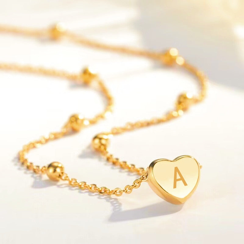 Liontin Titanium A-Z,26 letter necklace rantai leher titanium nama sendiri 26 letters love chain anti karat - 我的商店
