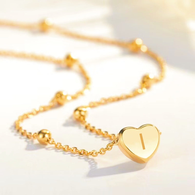 Liontin Titanium A-Z,26 letter necklace rantai leher titanium nama sendiri 26 letters love chain anti karat - 我的商店