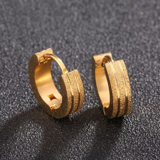 Anting Wanita Tiga Lapis Sederhana Berlapis Frosted - Baja Tahan Karat Hipoalergenik Gaya Korea | Perhiasan Elegan - 我的商店