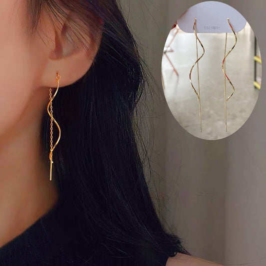 Anting Wanita Gelombang Gantung - Stainless Steel Hypoallergenic, Elegan & Cocok untuk Setiap Acara! - 我的商店