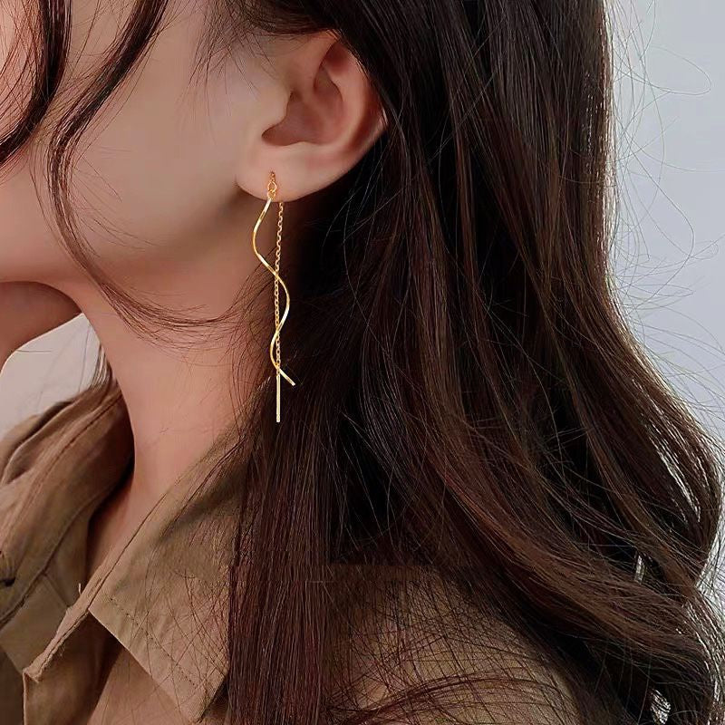 Anting Wanita Gelombang Gantung - Stainless Steel Hypoallergenic, Elegan & Cocok untuk Setiap Acara! - 我的商店