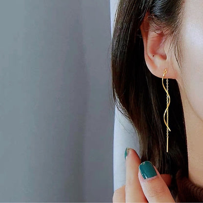 Anting Wanita Gelombang Gantung - Stainless Steel Hypoallergenic, Elegan & Cocok untuk Setiap Acara! - 我的商店