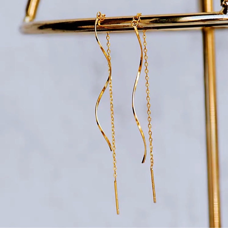 Anting Wanita Gelombang Gantung - Stainless Steel Hypoallergenic, Elegan & Cocok untuk Setiap Acara! - 我的商店