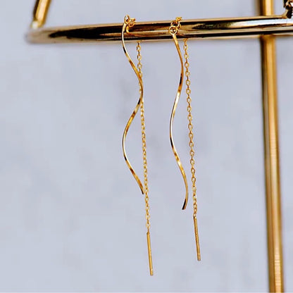 Anting Wanita Gelombang Gantung - Stainless Steel Hypoallergenic, Elegan & Cocok untuk Setiap Acara! - 我的商店