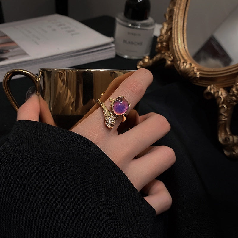 Cincin Stainless Steel Sensitif Suhu dengan Desain Rubah untuk Wanita - Aksesoris Anti Pudar | Perhiasan Hadiah Elegan - 我的商店