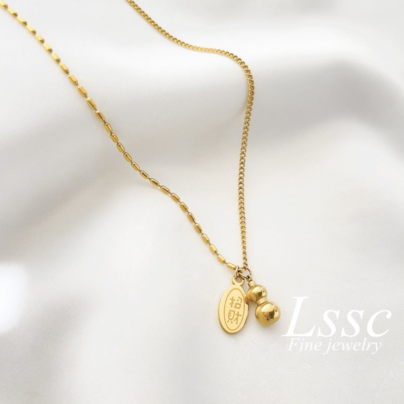 Kwintas Stainless Steel Necklace For Women Lucky Money Gourd Non Tarnish Chain Choker Accessories Jewelry - 我的商店