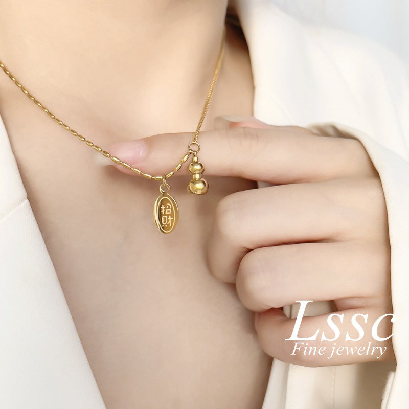 Kwintas Stainless Steel Necklace For Women Lucky Money Gourd Non Tarnish Chain Choker Accessories Jewelry - 我的商店