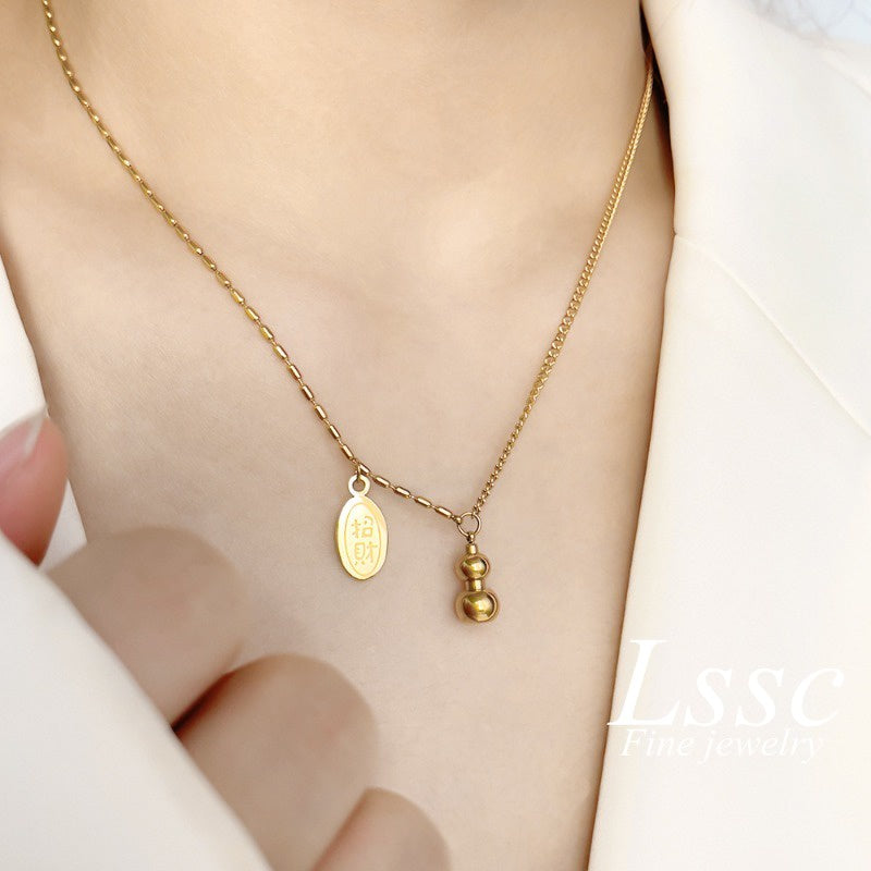 Kwintas Stainless Steel Necklace For Women Lucky Money Gourd Non Tarnish Chain Choker Accessories Jewelry - 我的商店