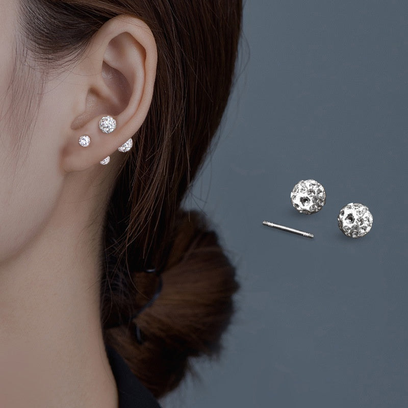 Anting untuk Wanita - Bola Frosted Silver Stainless Steel Anti Pudar | Aksesoris Perhiasan Hypoallergenic - 我的商店