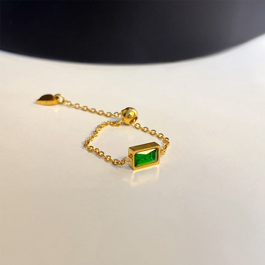 Cincin Wanita Stainless Steel dengan Emerald & Gelang Minimalis – Hadiah Elegan Tahan Lama - 我的商店