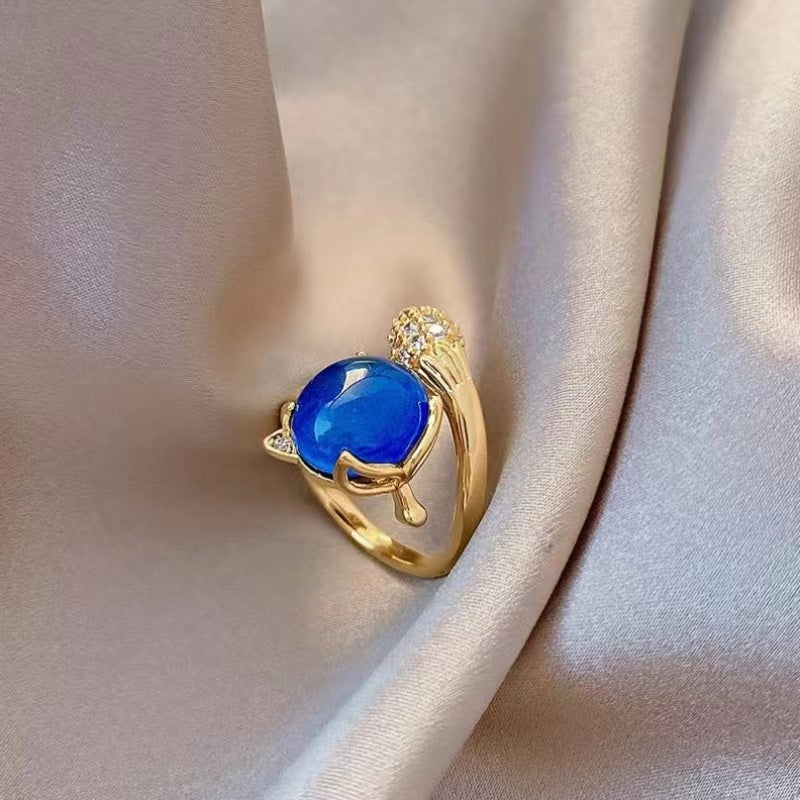 Cincin Stainless Steel Sensitif Suhu dengan Desain Rubah untuk Wanita - Aksesoris Anti Pudar | Perhiasan Hadiah Elegan - 我的商店