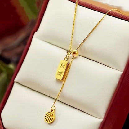 Grosir Kalung Wanita Stainless Steel Berliontin Emas Fu - Simbol Keberuntungan, Trendi & Tidak Kusam! - 我的商店
