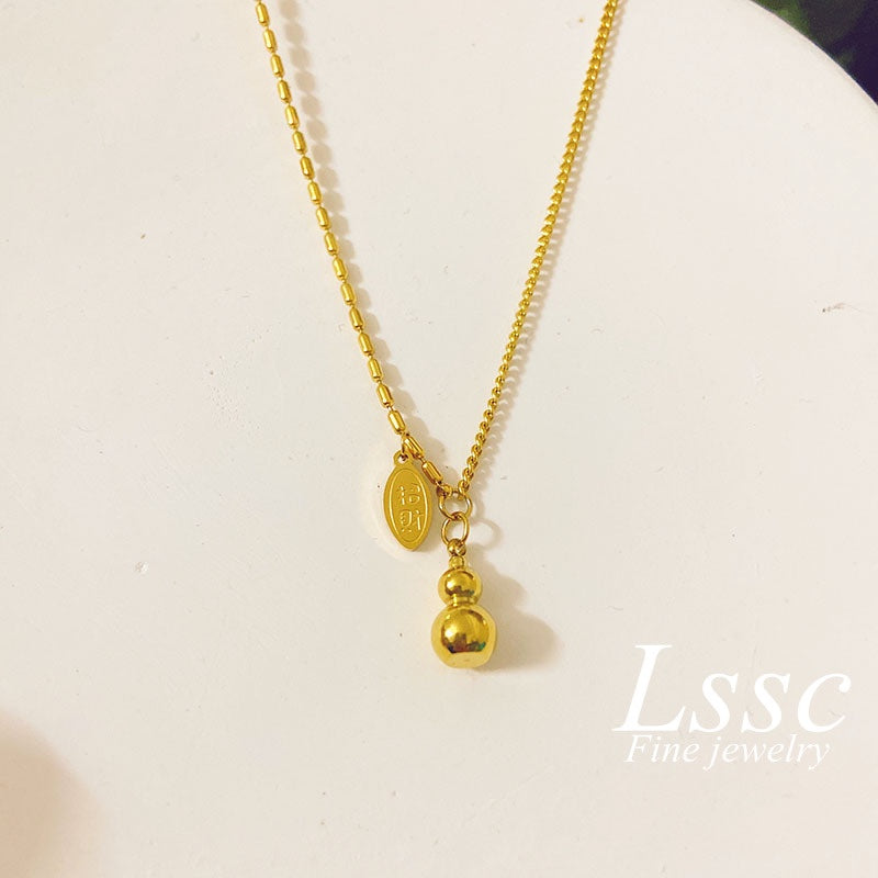Kwintas Stainless Steel Necklace For Women Lucky Money Gourd Non Tarnish Chain Choker Accessories Jewelry - 我的商店