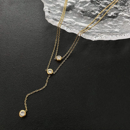 Kalung Emas Double Layer dengan Berlian Tunggal untuk Wanita - Rantai Emas Anti Pudar | Choker Perhiasan Hadiah Elegan - 我的商店