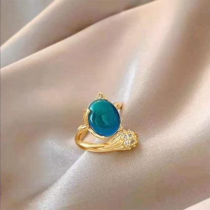 Cincin Stainless Steel Sensitif Suhu dengan Desain Rubah untuk Wanita - Aksesoris Anti Pudar | Perhiasan Hadiah Elegan - 我的商店
