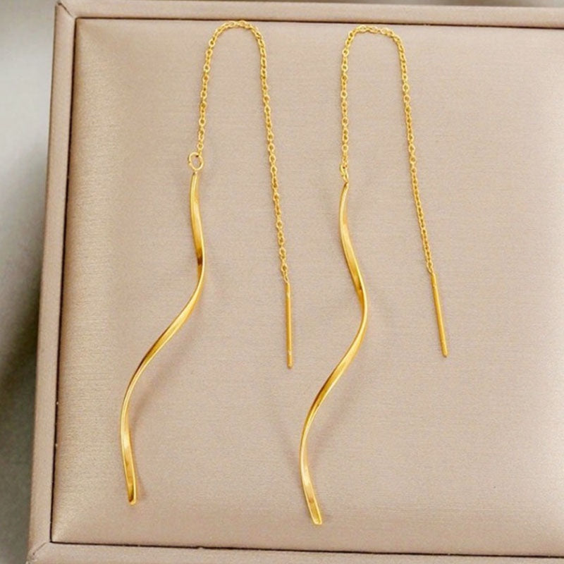 Anting Wanita Gelombang Gantung - Stainless Steel Hypoallergenic, Elegan & Cocok untuk Setiap Acara! - 我的商店