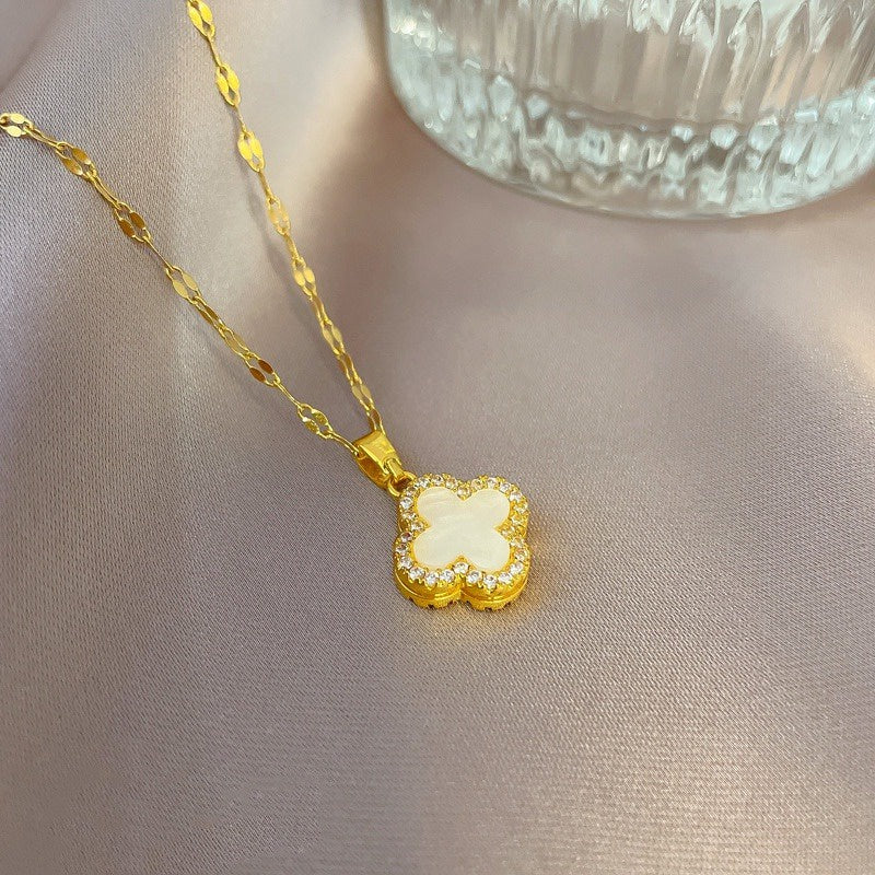Grosir Kalung Wanita Stainless Steel Berliontin Daun Semanggi - Trendi & Tidak Kusam! - 我的商店