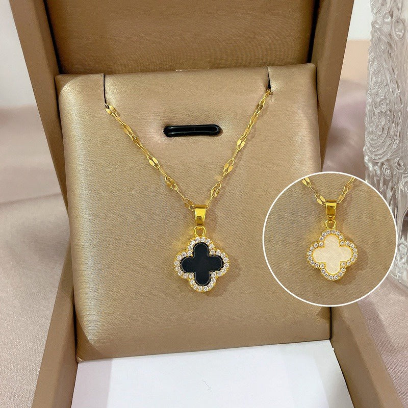 Grosir Kalung Wanita Stainless Steel Berliontin Daun Semanggi - Trendi & Tidak Kusam! - 我的商店