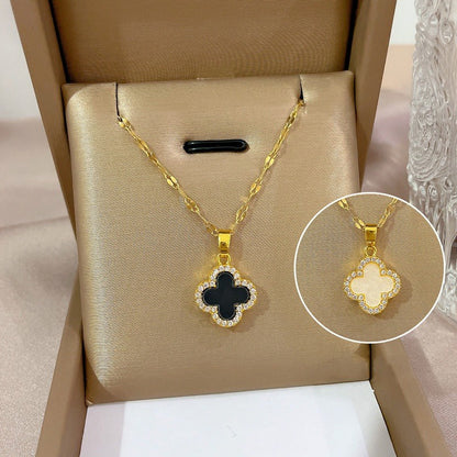 Grosir Kalung Wanita Stainless Steel Berliontin Daun Semanggi - Trendi & Tidak Kusam! - 我的商店