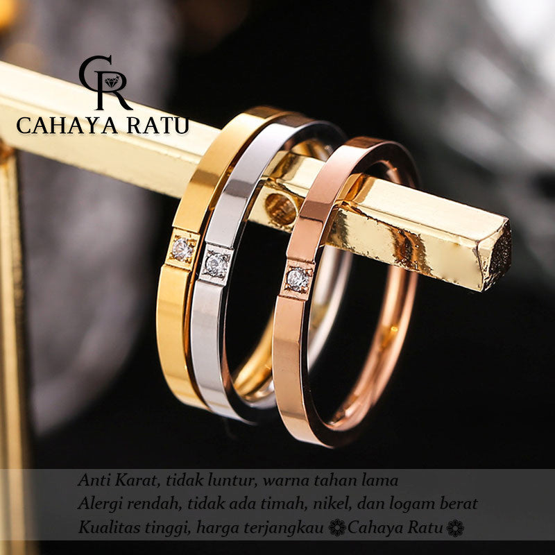 Cincin Titanium Wanita Anti Karat Asli Solitaire Berlian Emas 18K Mewah Aesthetic Korea Aksesoris Ring