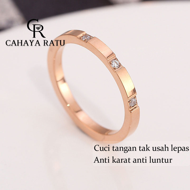 Cincin Titanium Wanita Anti Karat Asli Solitaire Berlian Emas 18K Mewah Aesthetic Korea Aksesoris Ring