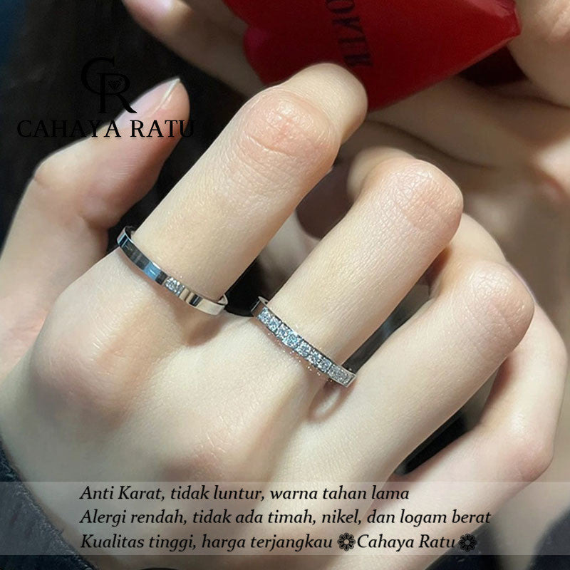 Cincin Couple Titanium Wanita Permata Satu Berlian Emas 18K Anti Karat Aesthetic Korea Aksesoris Ring