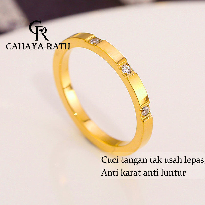 Cincin Titanium Wanita Anti Karat Asli Solitaire Berlian Emas 18K Mewah Aesthetic Korea Aksesoris Ring