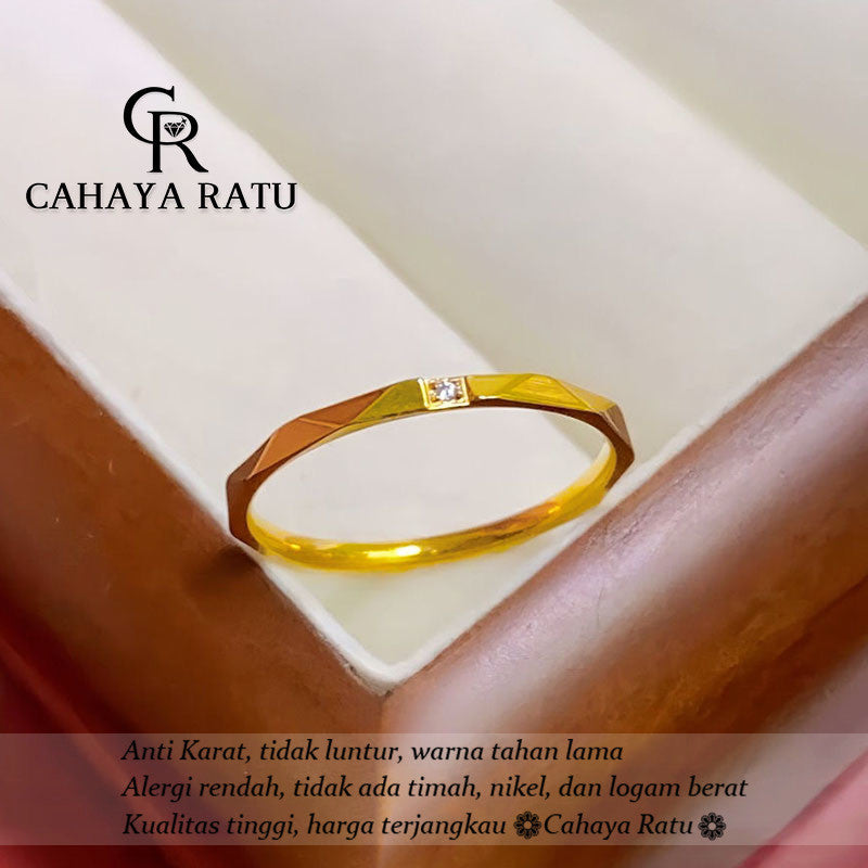 Cincin Titanium Wanita Riak Air Berlian Emas 18K Aesthetic Korea Anti Karat Aksesoris Ring