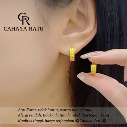 Anting Hoop Titanium Anti Karat Pasir Emas 18K Aesthetic Korea Aksesoris Wanita Earrings