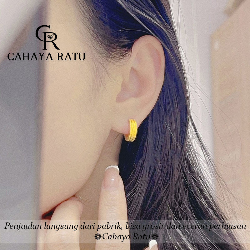 Anting Hoop Titanium Anti Karat Pasir Emas 18K Aesthetic Korea Aksesoris Wanita Earrings