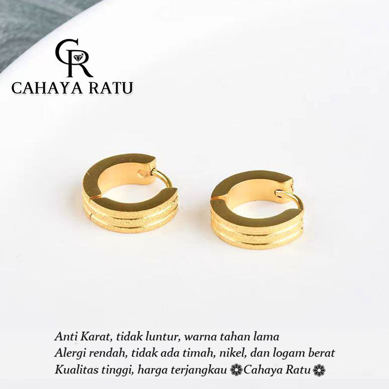 Anting Hoop Titanium Anti Karat Pasir Emas 18K Aesthetic Korea Aksesoris Wanita Earrings