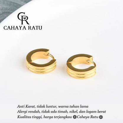 Anting Hoop Titanium Anti Karat Pasir Emas 18K Aesthetic Korea Aksesoris Wanita Earrings