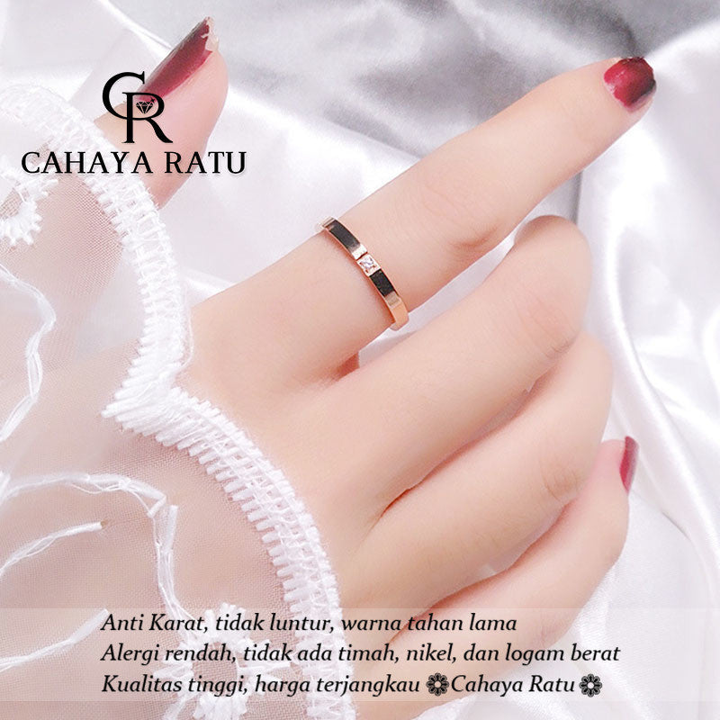 Cincin Titanium Wanita Anti Karat Asli Solitaire Berlian Emas 18K Mewah Aesthetic Korea Aksesoris Ring